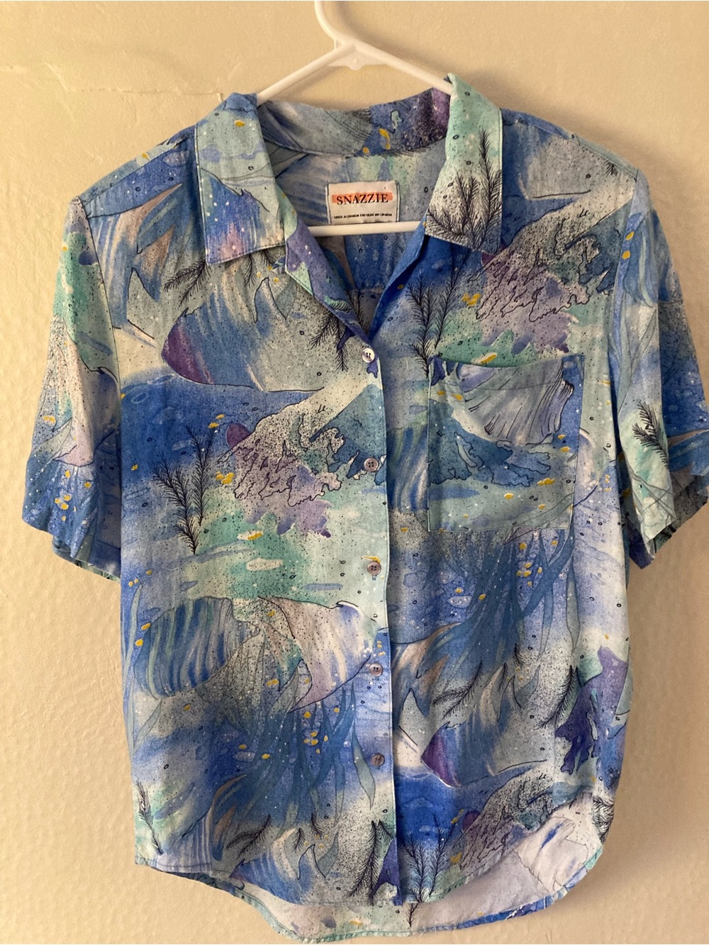 Vintage Blue Abstract Print Short-Sleeve Shirt